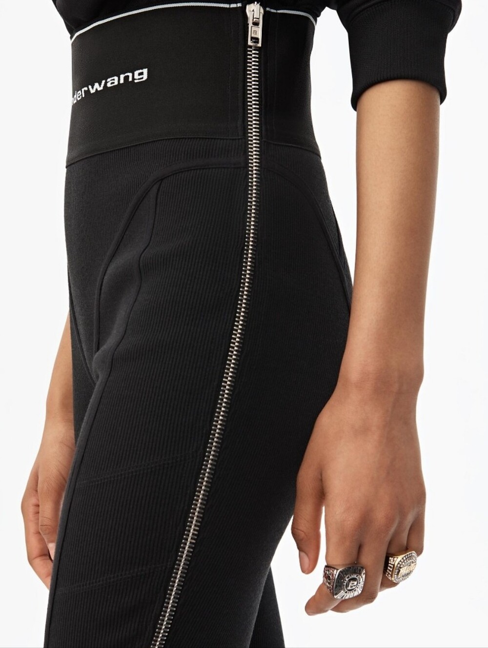 ALEXANDER WANG Leggings pants Black Side Zip Logo Size Small